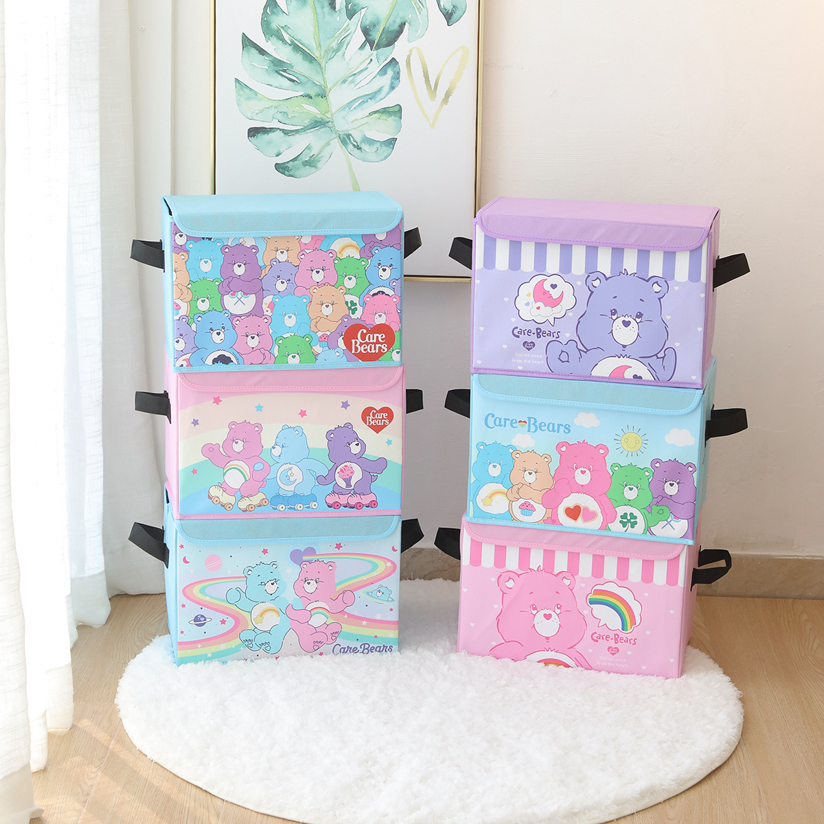 Cartoon Cute Rainbow Bear Big Box Household Fabric Storage Box Foldable Glove Box Clothes Toy Big Box