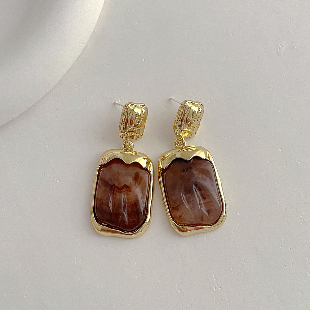 Square Pattern Simple Style Square Resin Copper Irregular Plating Earrings 1 Pair