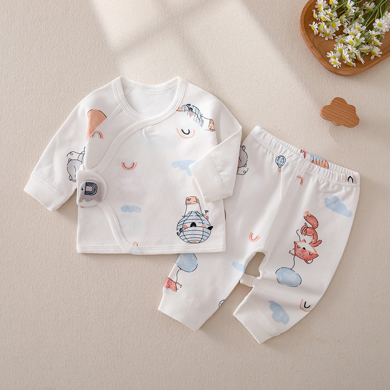 Ropa de bebé recién nacido Heshang ropa media espalda ropa pantalones de dos piezas de algodón puro bebé conjunto cuatro estaciones traje de recién nacido