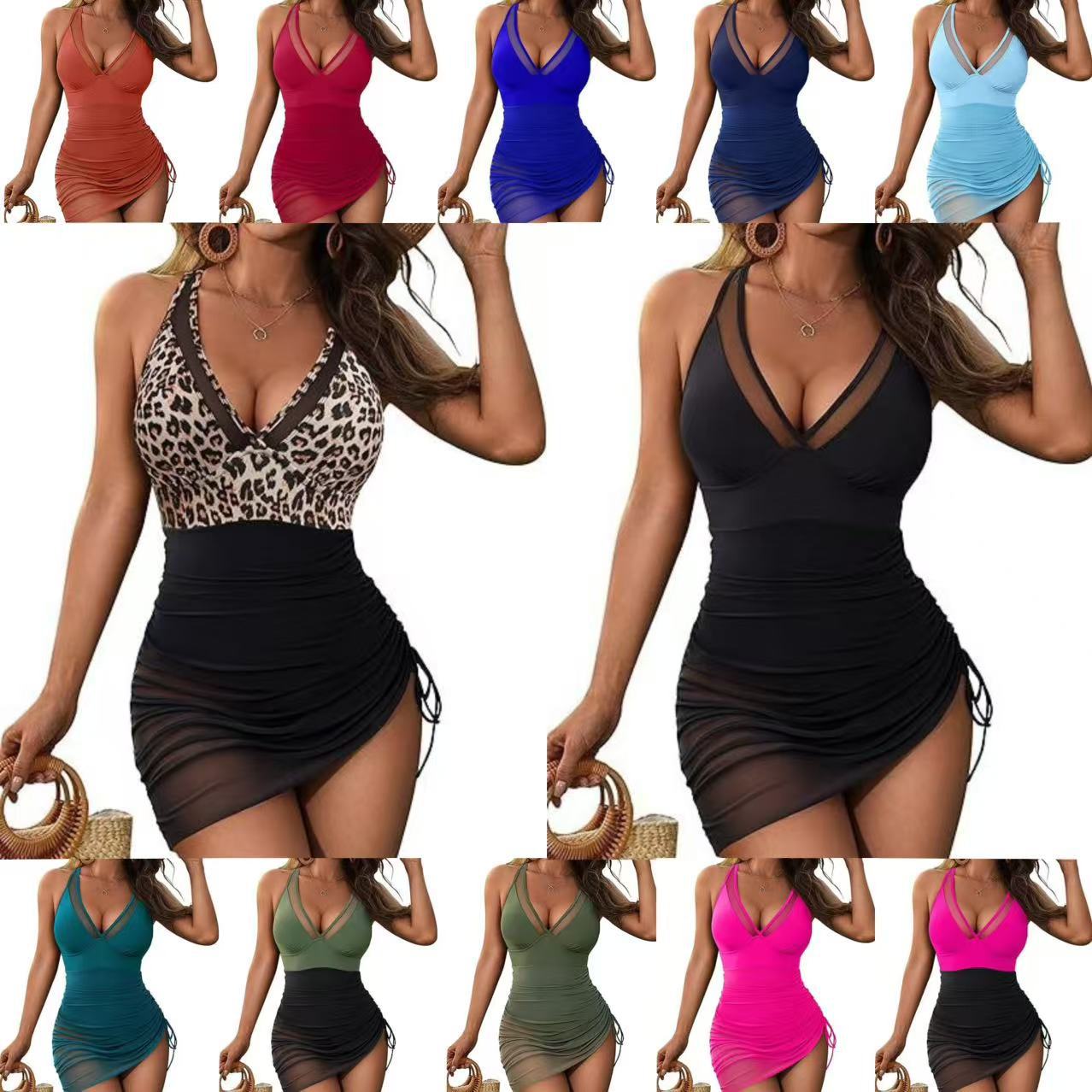 European and American Amazon Foreign Trade New Style Women's One-Piece Skirt-Style Fashionable Tight-Fitting Cross-Border Sexy Hollow-Out Plus Size Swimsuit