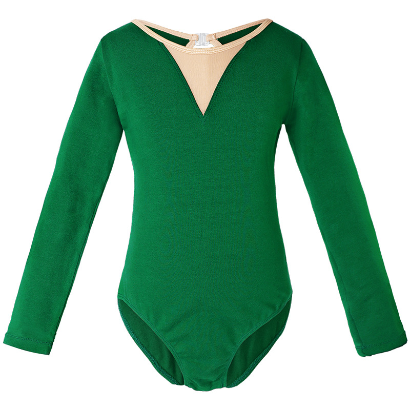 Ropa de baile de Ballet para niños de manga larga Ropa de práctica negra para niños Rendimiento de baile de Primavera de una pieza Ropa de baile de entrepierna abierta