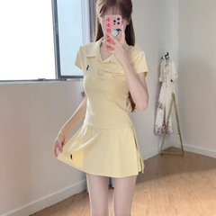 スポーツカジュアル rl ポニー右肩スーツ女性の夏の新しいポロカラー半袖 Tシャツスカート 2 点セット