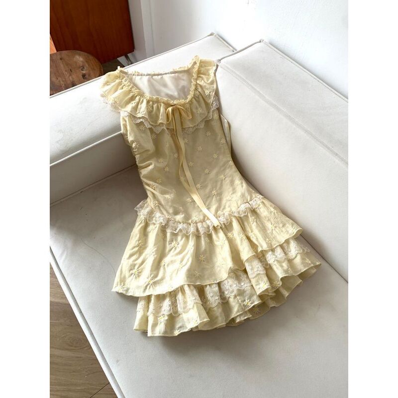 In Stock: Daisy Prologue Gentle Pastoral Style Dress, New Summer Lace Bow Ruffle Puffy Dress