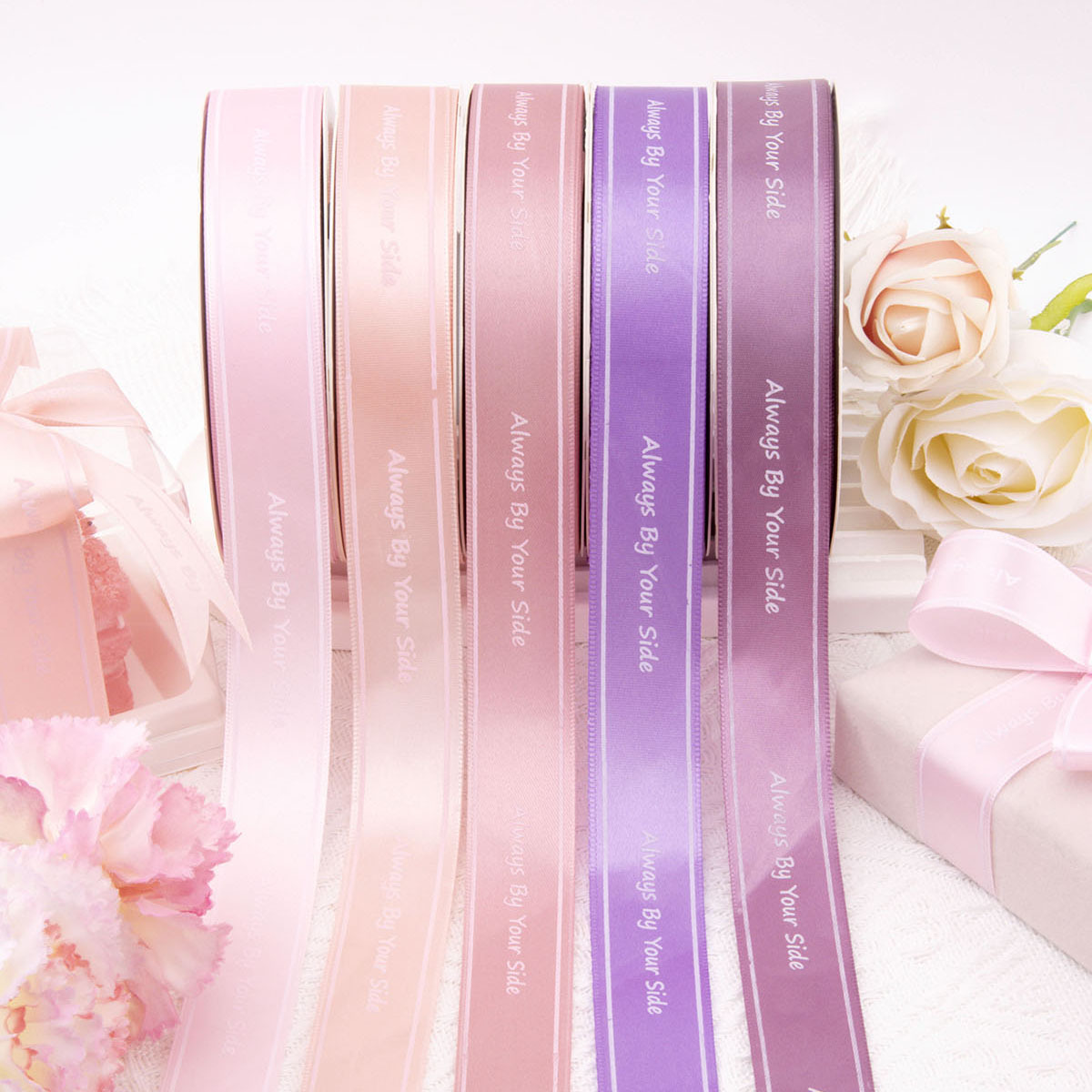 2.5cm printed polyester ribbon with English letters, used for holiday gift wrapping, flower cake decoration, colorful ribbon