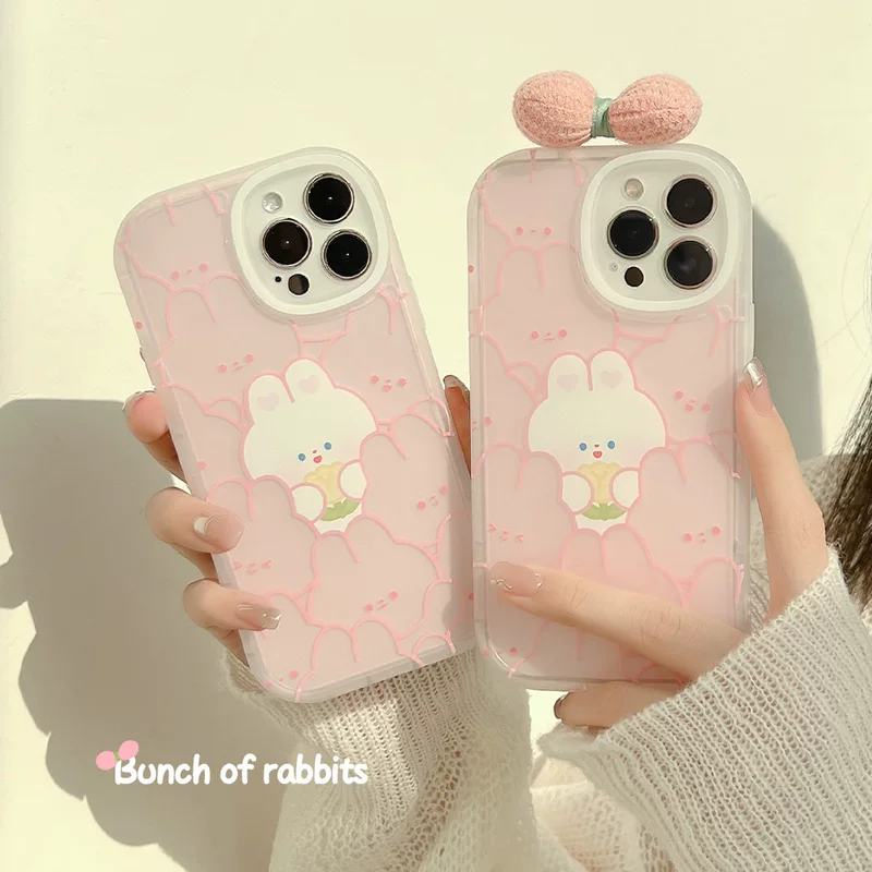 Phone case (Apple) iPhone 12–17 & Huawei compatible, cute pink rabbit with bow, lightweight 0.035 kg