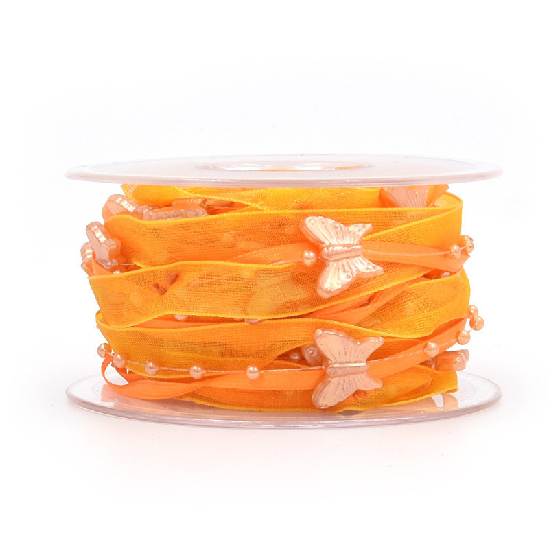 Nuevo transfronterizo primavera mariposa cadena de cuentas decoración cinta de mano material de jardinería de poliéster tejido a mano cinta