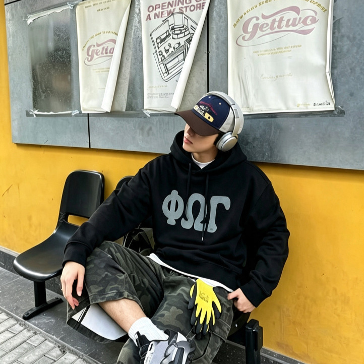 Autumn and winter fleece-lined hooded sweatshirt for men, essentilas high street new fashion fog series, casual loose fit for couples