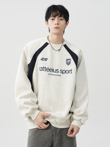 American heavy contrast color stitching round collar sweaters for men and women autumn oversize design casual base tops trend