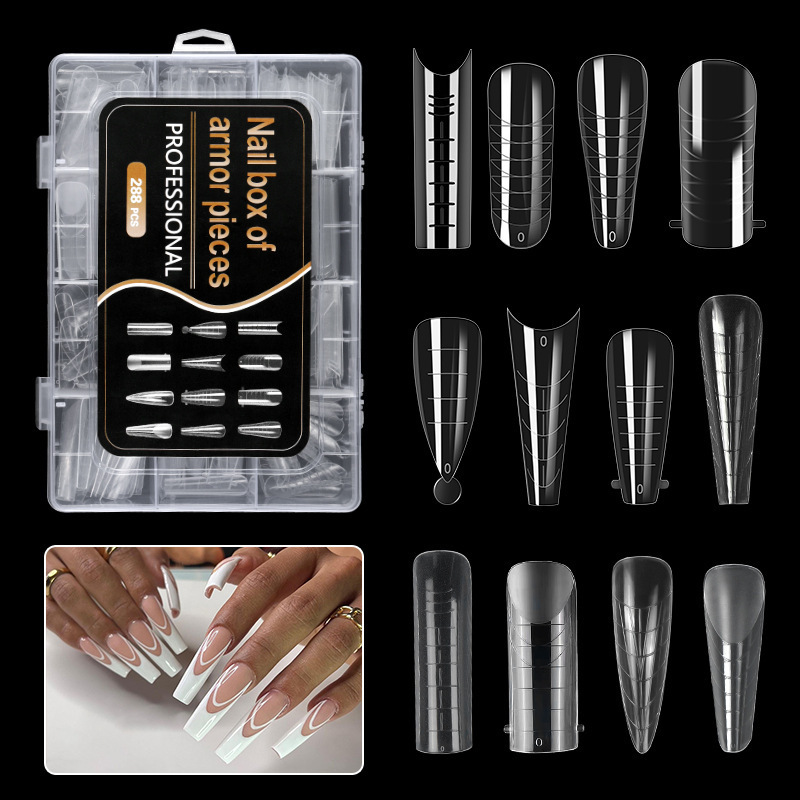 Nail Art Nail Forms Mixed Pack of 12 Types, Paper-Free Finger Extension Crystal Nail Tips, Transparent Nail Film, 288 Pieces, Cross-Border Hot Sale