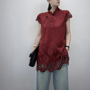 Two-Color New Chinese Style Nanyou Original Fragrant Cloud Yarn Hollow Embroidery National Style Disc Buckle Age-Reducing Elegant Long Ao Dai Top