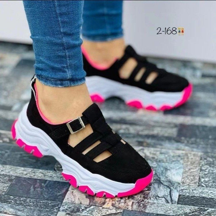 Cross-border 2024 spring and autumn European and American New plus size color matching shallow mouth lazy round toe buckle platform women's casual shoes