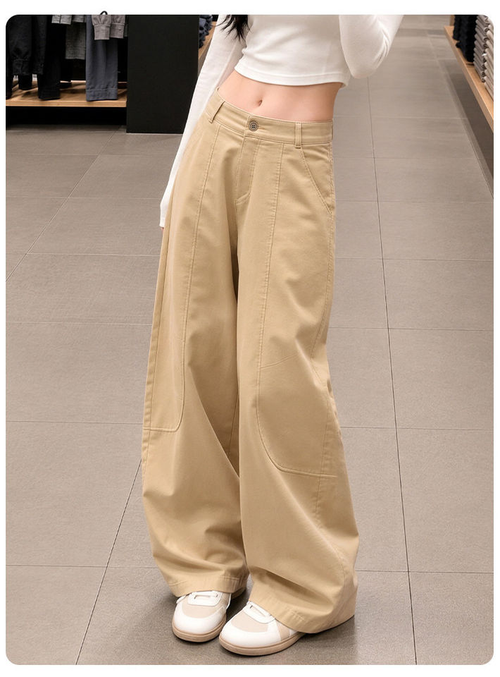 Quần ống rộng nữ cạp cao dáng suông phong cách thể thao năng động — Kaki [Kiểu thông thường], Kaki [dành cho người cao], Kaki [dành cho người nhỏ nhắn], Màu xám nâu [dành cho người cao] chi tiết 17