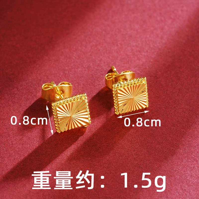 Combinación de anillo de aretes de oro de arena, moda cuadrada, lujo ligero, sentido de alta gama, verano de nicho, Yiwu, joyería al por mayor