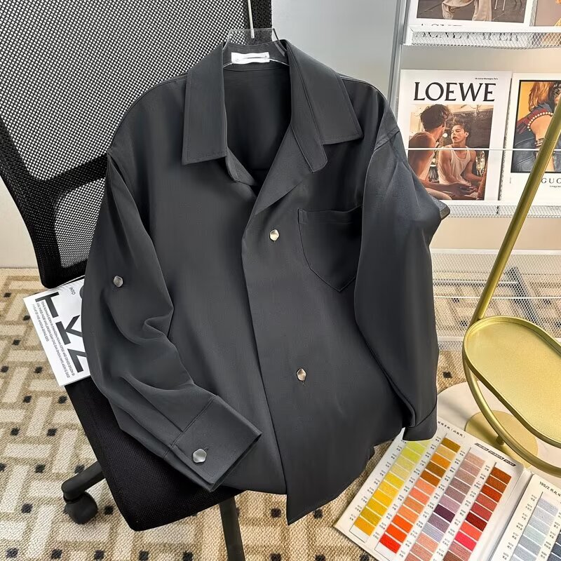 Half-high Collar Shirt Men's Trendy Fashion Brand Men's Fashion Collar Inner Casual Shirt Spring Fashion