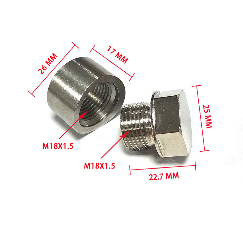 Piezas de repuesto para automóviles modificadas, junta de soldadura para tubo de escape, tuerca de fijación con muesca de acero inoxidable, tornillo de hierro niquelado, tapón M18x1.5 image 4