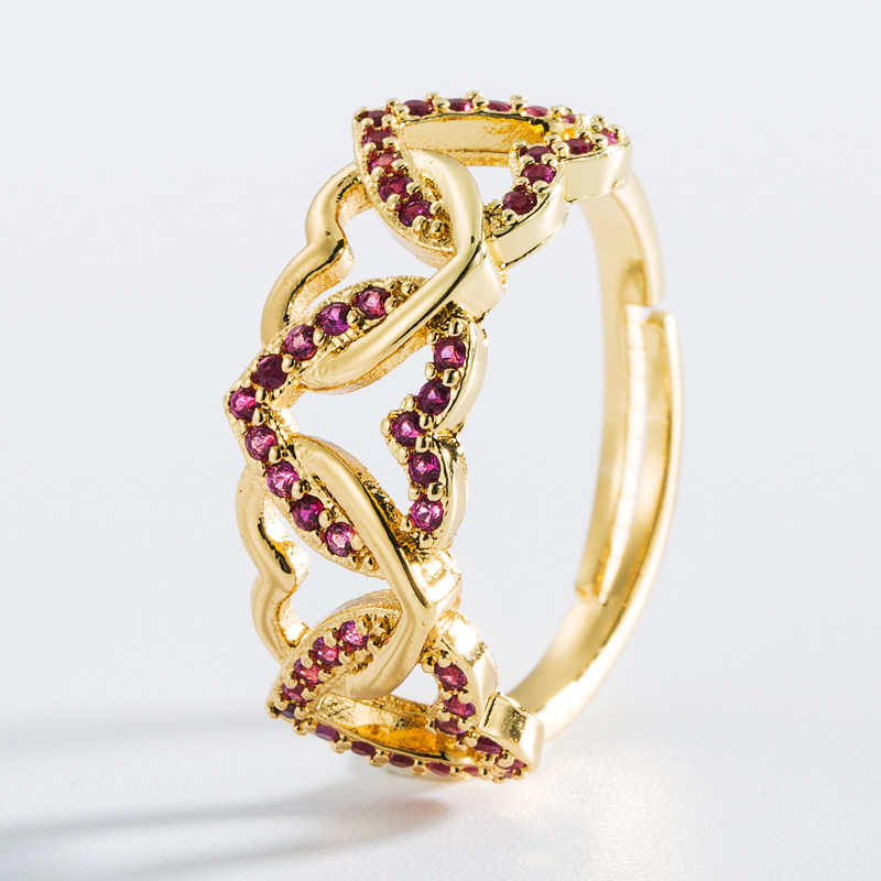 Mode Kreative Persönlichkeit Kupfer Vergoldet Intarsien Zirkon Auge Liebesring Öffnung Verstellbarer Ring Zubehör display picture 5