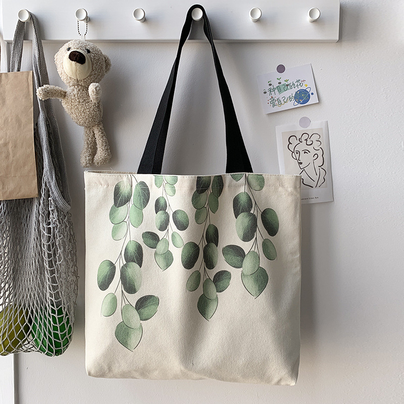 Women's Large Canvas Leaves Basic Zipper Canvas Bag display picture 2
