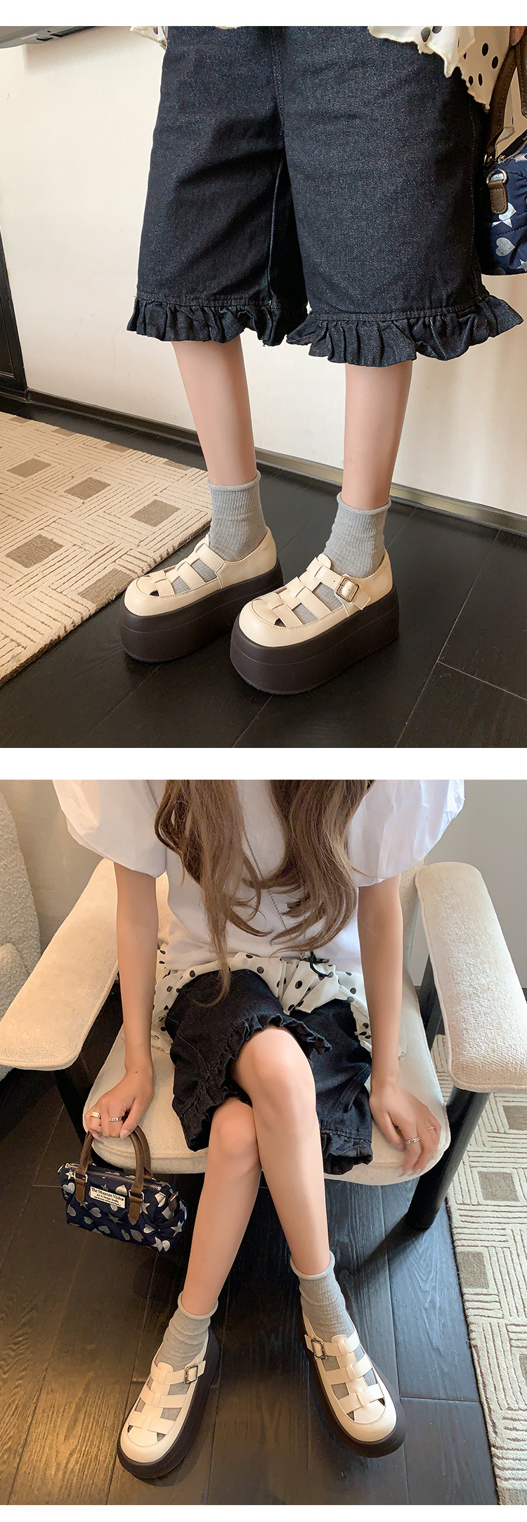 Sandal nữ đế dày bít mũi thể thao đi biển, đan thoáng khí — màu đen, màu trắng ngà chi tiết 18