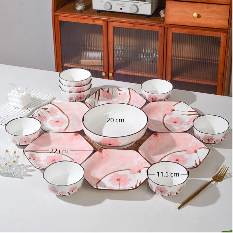 Floral Time Ceramic Hexagonal Bowl and Plate Set, Fresh Home Dinnerware, Underglaze Color, Microwave Safe Floral Time Ceramic Hexagonal Bowl and Plate Set, Fresh Home Dinnerware, Underglaze Color, Microwave Safe