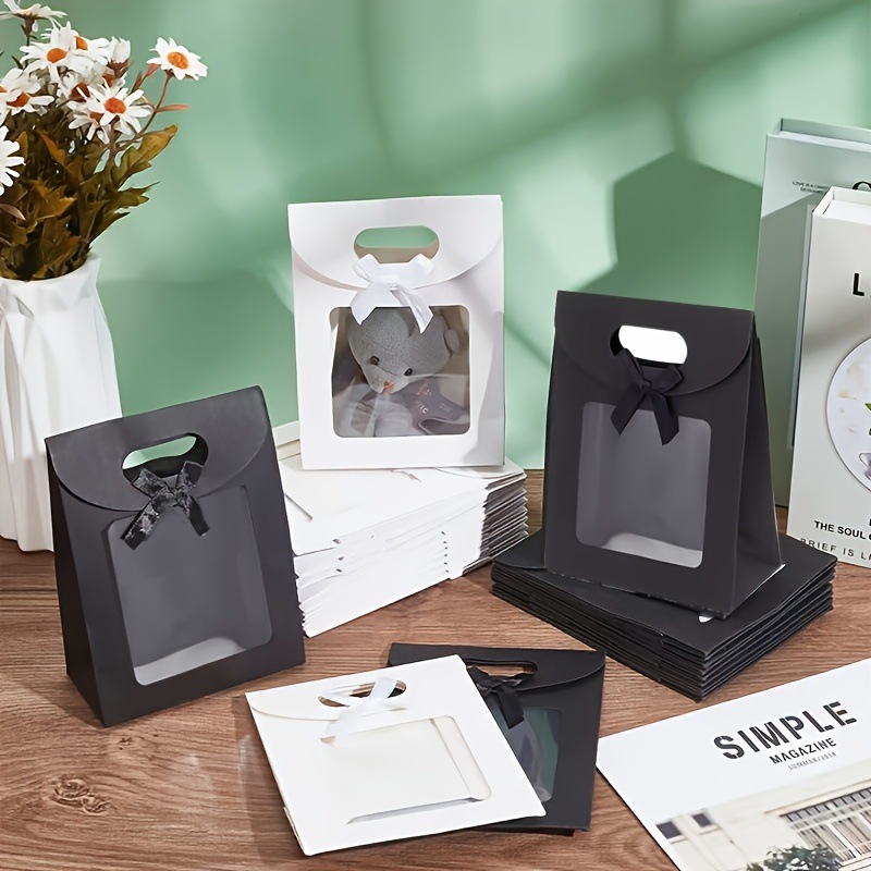Bolsa transparente de Navidad personalizada tarjeta blanca tarjeta negra kraft portátil bolsa de regalo de arco