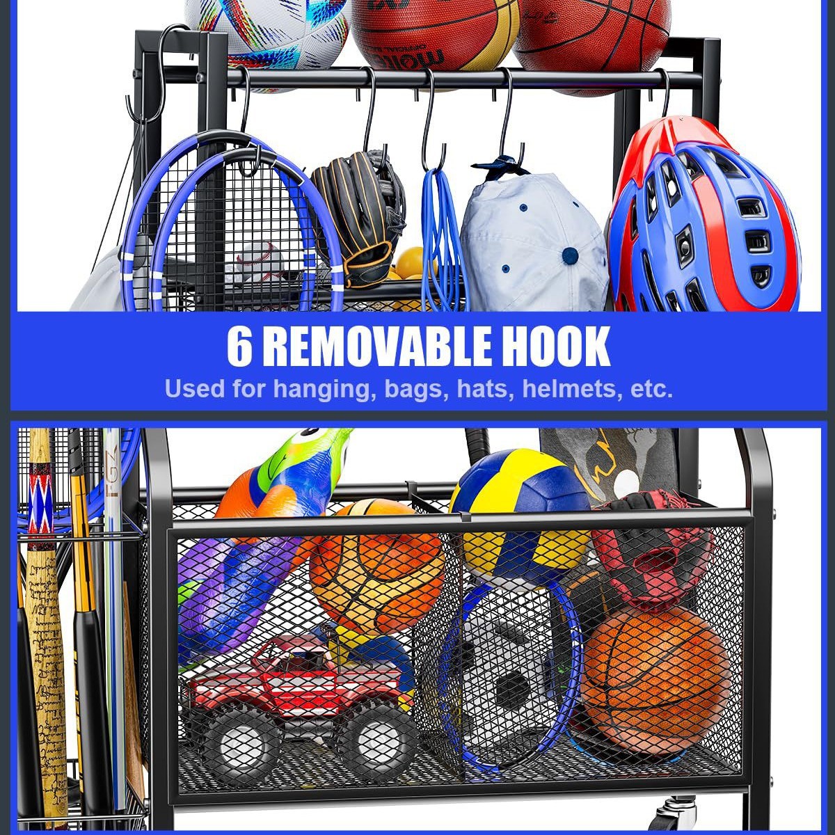 体育用品收纳架瑜伽垫篮球置物哑铃泡沫滚轮运动健身房移动储物架