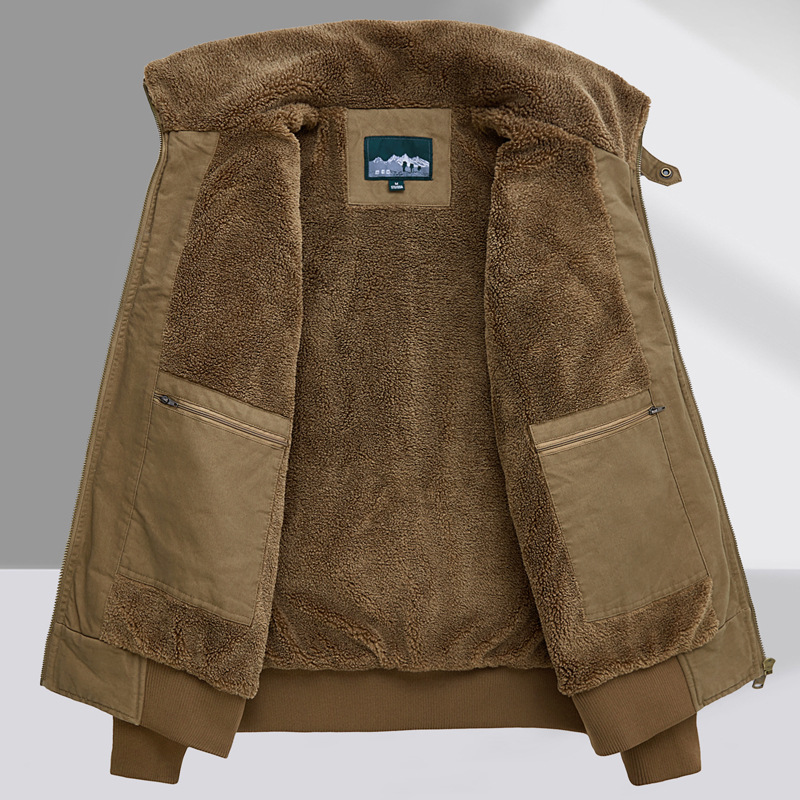 Chaqueta de piloto de la Fuerza Aérea de alta gama para hombres con terciopelo engrosado en invierno y algodón suelto para hombres con solapa de algodón de mediana edad