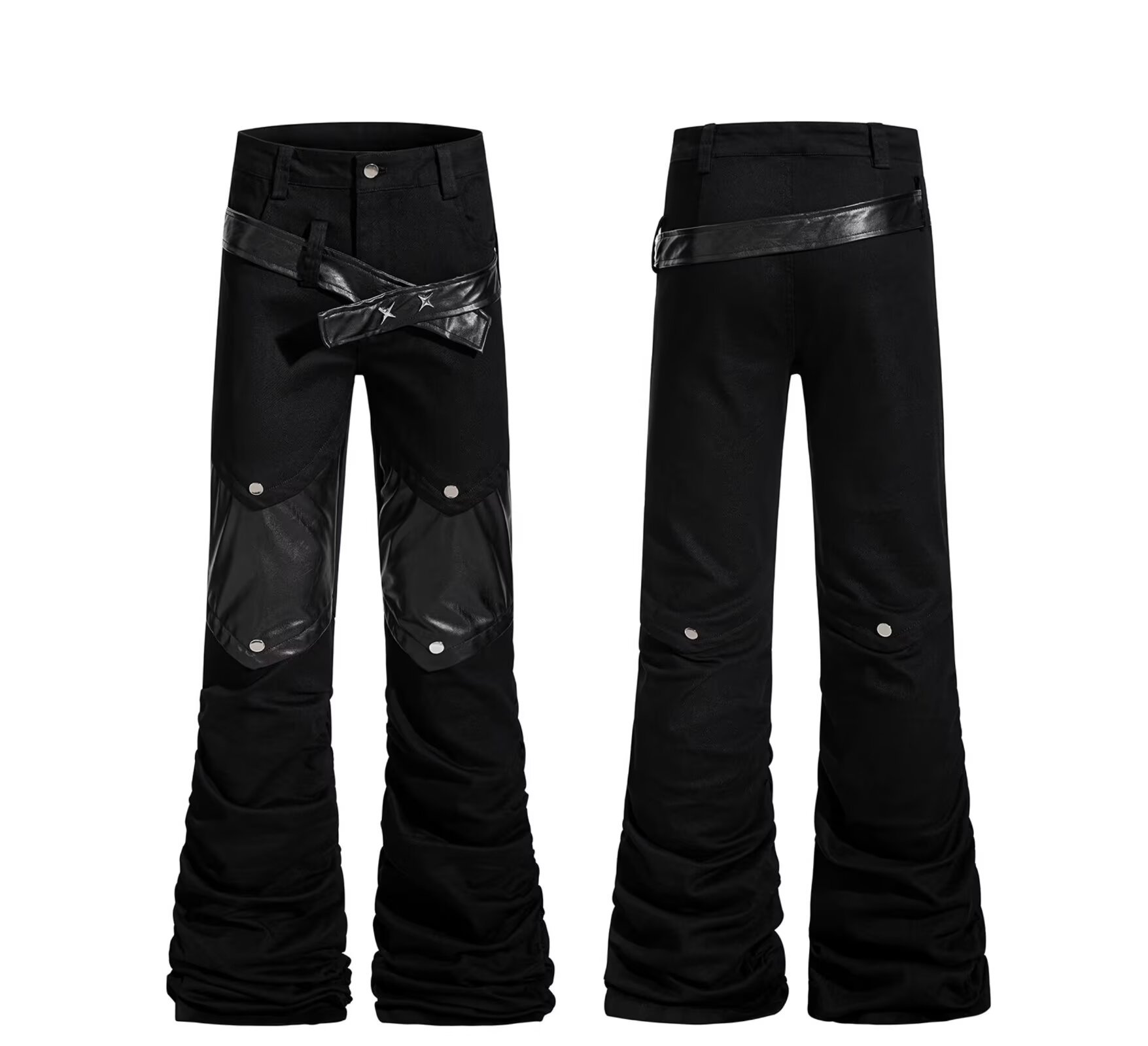 Men's Retro Washed Distressed Cleanfit Jeans Slightly Flared Slimming Black High Street Style American Vibe Curved Pants_mkmklike.com