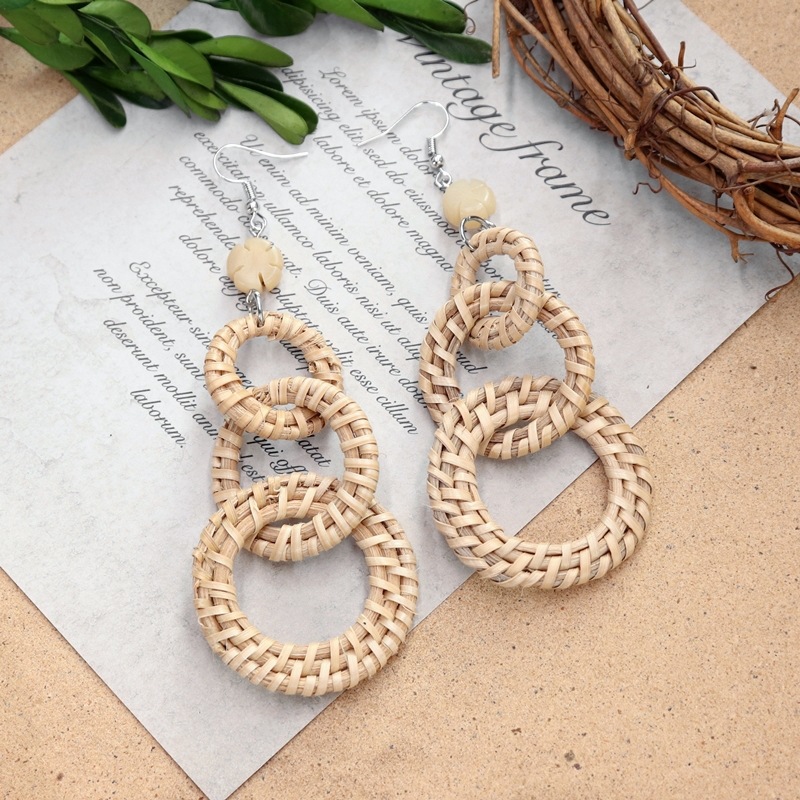 1 Pair Fashion Geometric Alloy Natural Rattan Wood Handmade Women's Drop Earrings display picture 23