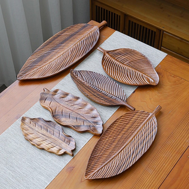 Creative Japanese Wooden Tray Tea Tray Walnut Plate Original Handmade Leaf Plate Household Snack Plate Fruit Plate