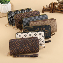 pu双层女士钱夹时尚图纹手拿包 多用途收纳 环保材质钱包手机包