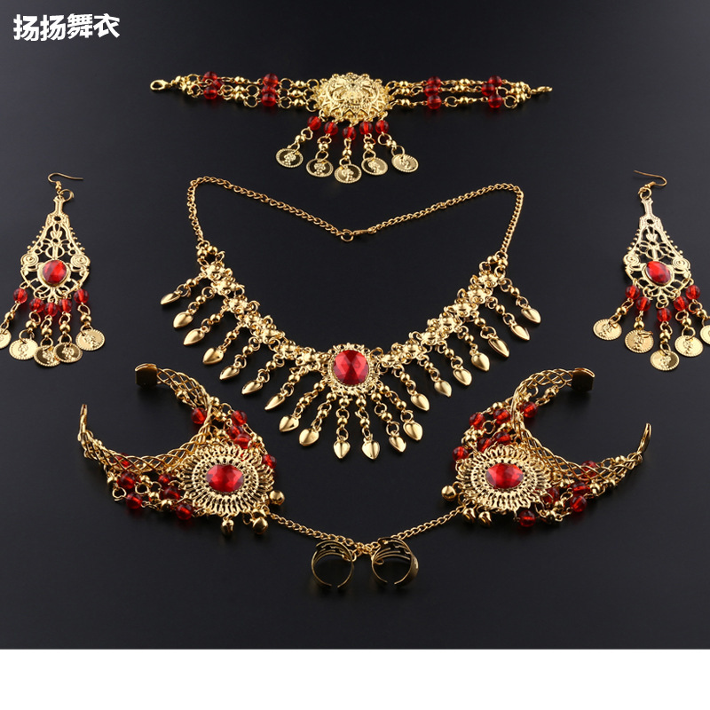 Indian Belly Dance Jewelry, Headwear, Bracelet Jewelry, Belly Dance Nail Covers, Dance Accessories, and Jewelry Set