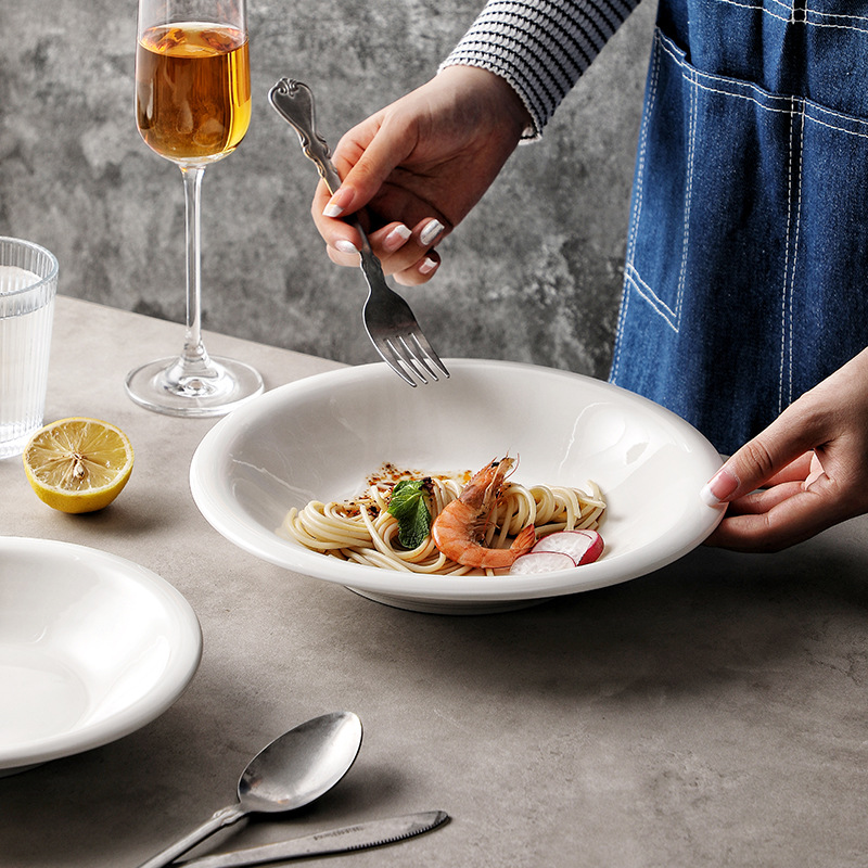 Platos de cerámica de hotel platos de cerámica de restaurante platos blancos redondos profundos platos de platos caseros