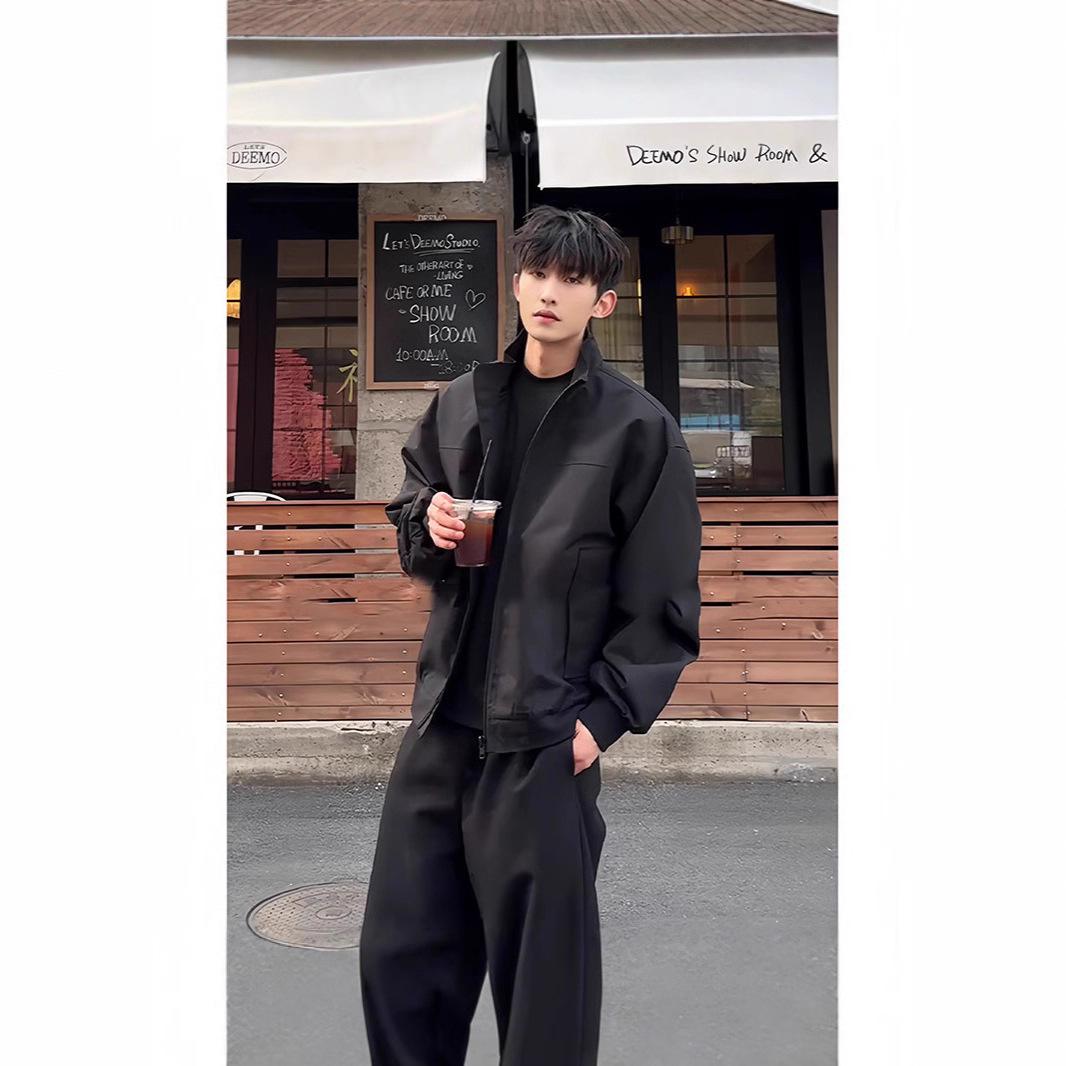 黑色美式教练飞行夹克男款高级感痞帅硬汉外套廓形三防立领棒球服