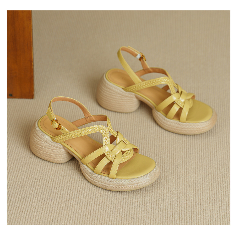 Sandal nữ hở mũi gót vuông đế dày 6 cm phong cách dệt — màu trắng ngà chi tiết 17
