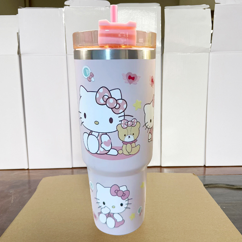 Taza de coche de acero inoxidable 304 explosiva transfronteriza Taza termo con patrón de dibujos animados Taza de hielo de coche linda portátil