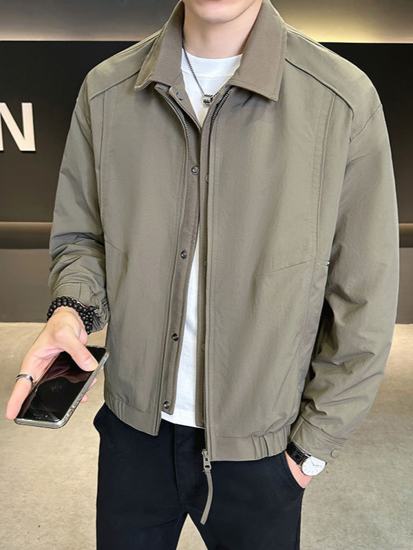 Kişi üçün yaxalıqlı casual jaket, patchwork dizayn