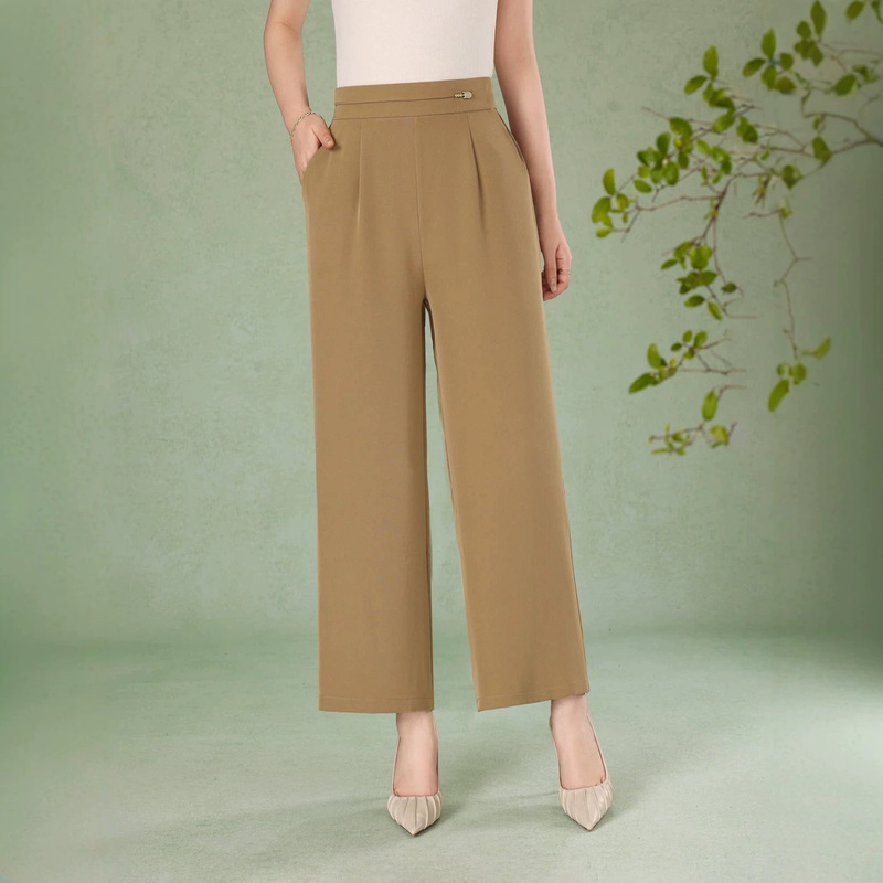 Chinese-Style Thin High-Waisted Drapey National Style Women's Straight Casual Pants Summer Wide-Leg Pants Mom's Cropped Pants Plus Size Chinese-Style Thin High-Waisted Drapey National Style Women's Straight Casual Pants Summer Wide-Leg Pants Mom's Cropped Pants Plus Size