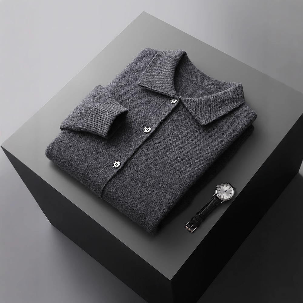 Autumn and Winter Men's Lapel Pure Color Wool Cardigan Retro Flap Pocket Pants Thick Men's Outwear Cashmere Sweater Polo Suit Men