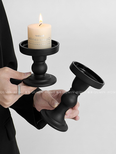 Vintage Obsidian Black Roman Column Candle Holder Glass Ornament for Home High-End Aroma Diffuser Base with a Sense of Light Luxury