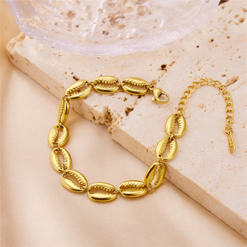 Stainless Steel 18K Gold Plated Simple Style Shell Bracelets display picture 5
