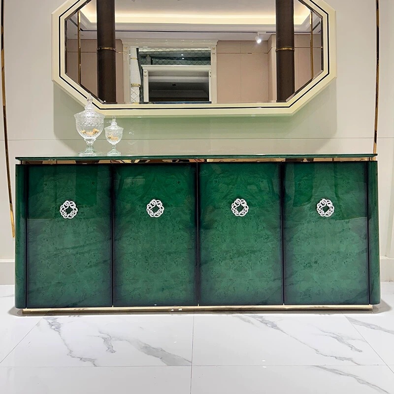 Italian-Style Light Luxury Solid Wood Sideboard Lacquer Mansion Villa Large Flat Entryway Console Cabinet Storage Cabinet Designer