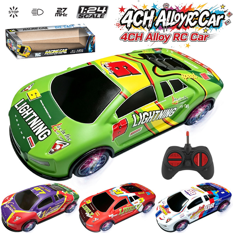 Cross-border four-way drift high-speed racing alloy sports car graffiti tin electric remote control car children's toy car model