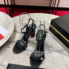 水钻一字带配裙子凉鞋女夏季名媛气质方头露趾细跟高跟鞋