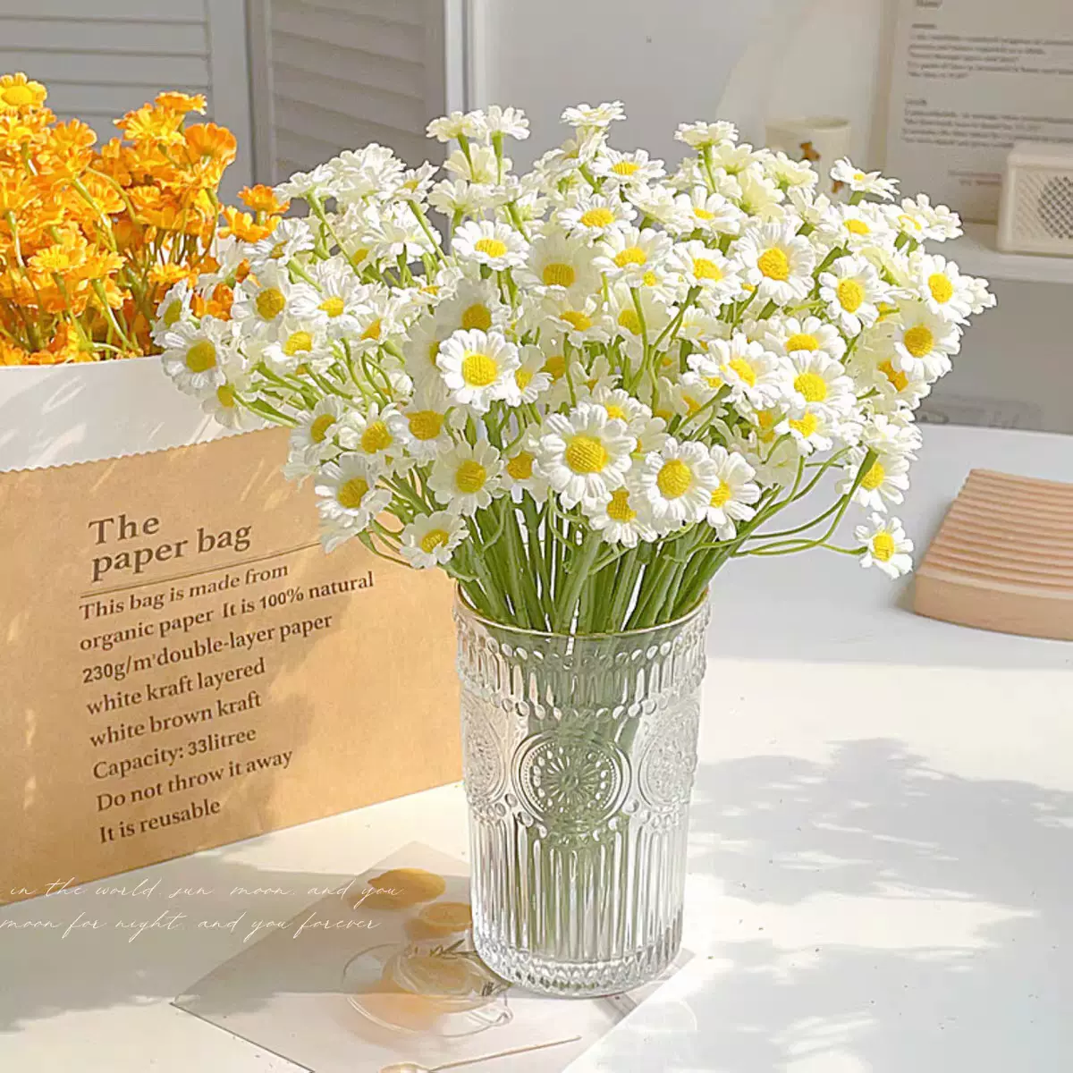 小雏菊把束假花 欧式客厅餐桌插花装饰洋甘菊干花束小野菊仿真花