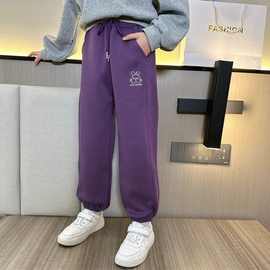 秋冬新款洋气儿童卫裤女童加绒裤子加厚中大童装宝宝束脚运动长裤