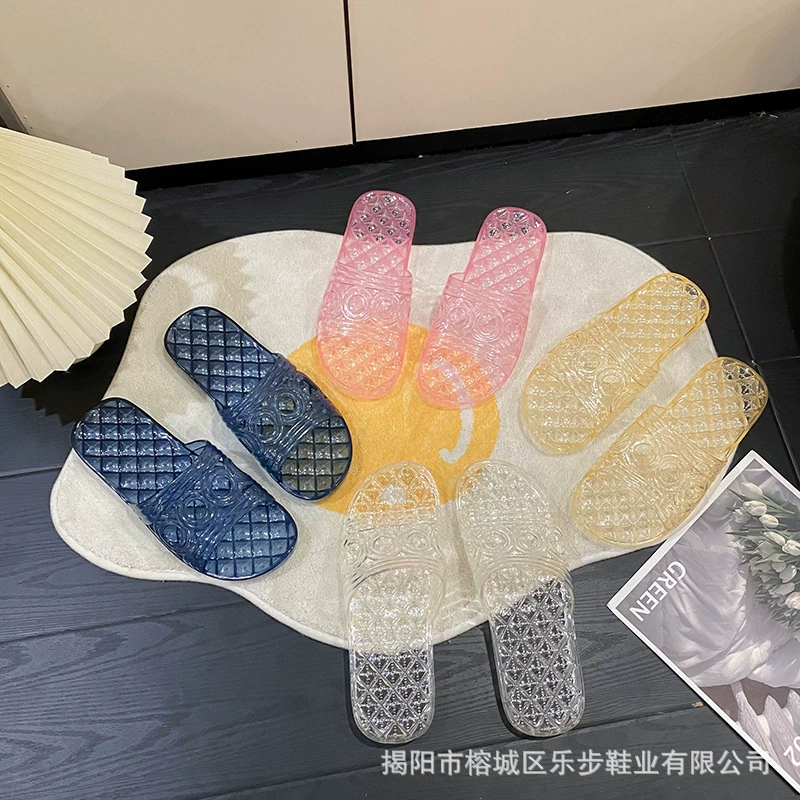 2025 новый летний стиль прозрачные вырезанные женские домашние тапочки для ванной комнаты повседневные плоские женские летние уличные тапочки с кристаллами