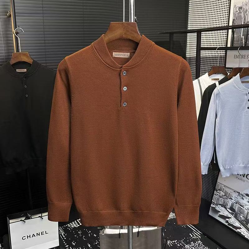 Explosiones transfronterizas polo de punto nuevo hombre cuello redondo de manga larga estilo relajado hookah hombre camisa de punto con solapa