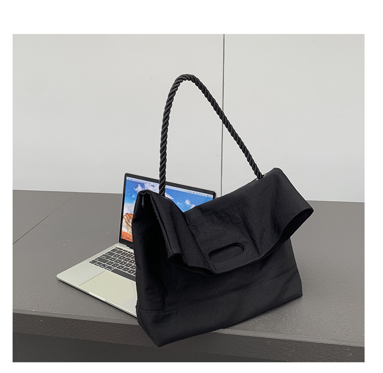 Casual bag women's trendy Oxford fabric large capacity single shoulder large bag wide shoulder strap simple woven tote bag_voghion.com