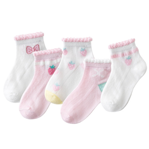 Children's socks summer mesh girls lace strawberry socks cotton baby socks sweat-absorbent breathable children's socks wholesale
