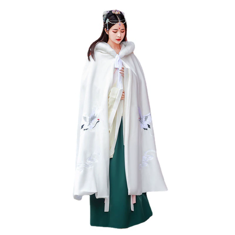 Осенний демисезон Hanfu, теплая куртка-плащ с капюшоном, увеличенная толщина, с вышивкой